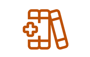 Tre illustrerade bokryggar. Den första bokryggen har ett kors mitt på ryggen. 