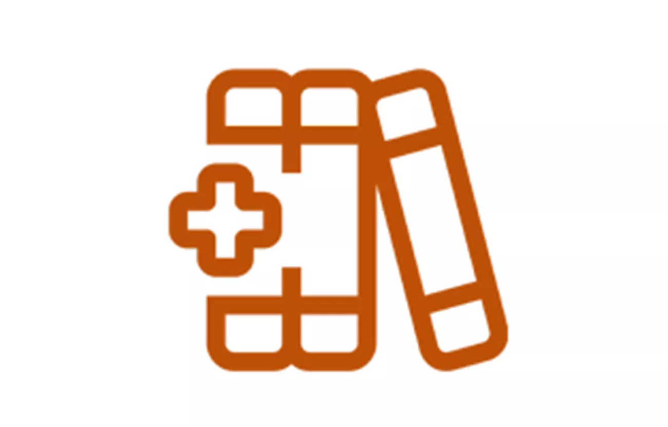 Tre illustrerade bokryggar. Den första bokryggen har ett kors mitt på ryggen.